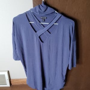 Express slate blue criss cross mock neck top